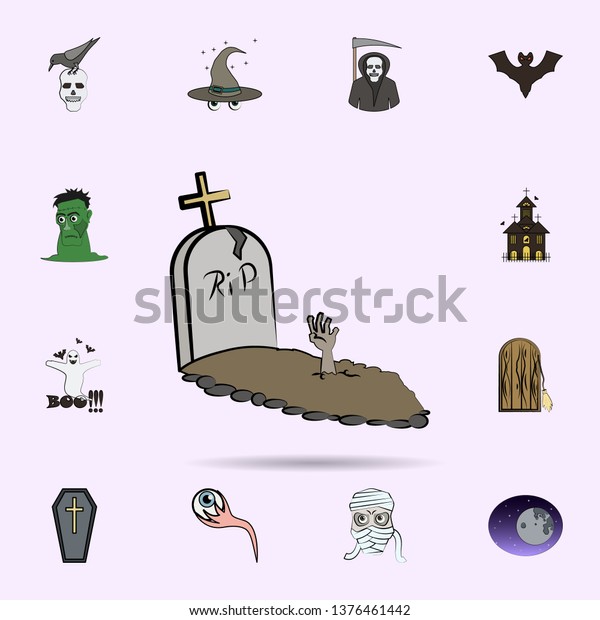 Zombie Rip Colored Icon Halloween Icons Arkivvektor Royaltyfri 1376461442