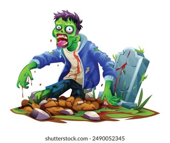 Zombie rising out from the grave. Vector cartoon illustration