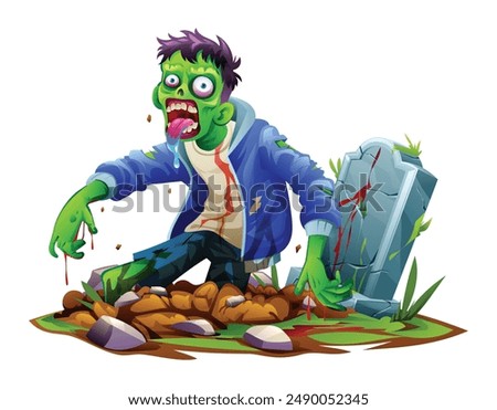 Zombie rising out from the grave. Vector cartoon illustration