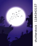 zombie rising under full moon vector Halloween illustration