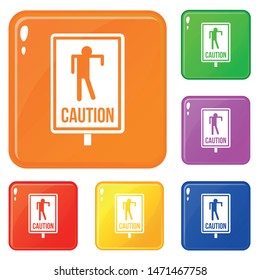 Zombie road sign icons set collection vector 6 color isolated on white background