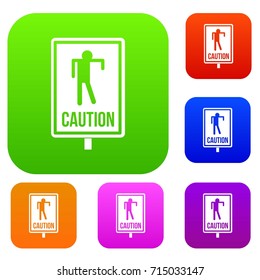 Zombie road sign set icon color in flat style isolated on white. Collection sings vector illustration
