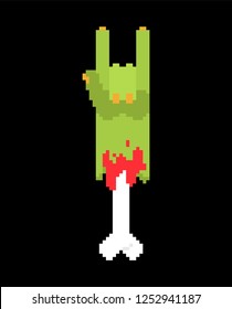 Zombie rock hand pixel art. Zombies rock and roll fingers sign 8bit. Flesh and body. Video game Old school digital graphics