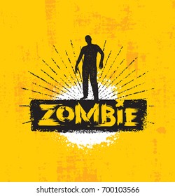 Zombie Rough Vector Illustration With Brush Stroke On Grunge Background.