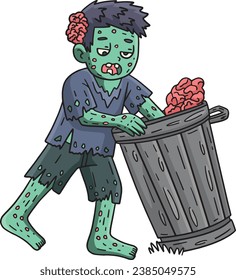 Zombie Rummaging Trash Can Cartoon Colored Clipart