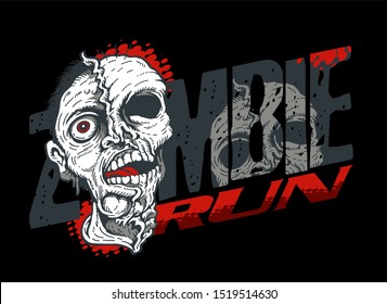 Zombie Run Design With Scary Zombie Head For Run Competition