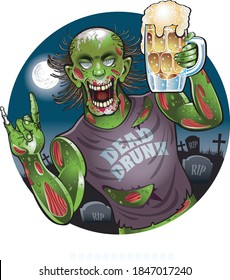 zombie saluting with foaming beer mug