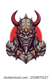 Diseño del logo dibujado a mano por la armadura zombie samurai, que combina horror sin muerte con espíritu guerrero antiguo