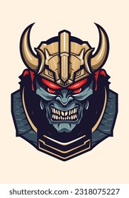 Zombie samurai armor hand-drawn logo design, combining undead horror with ancient warrior spirit