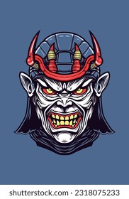Zombie samurai armor hand-drawn logo design, combining undead horror with ancient warrior spirit