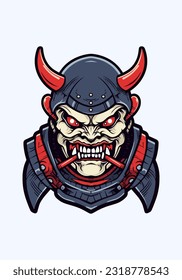 Zombie samurai armor hand-drawn logo design, combining undead horror with ancient warrior spirit
