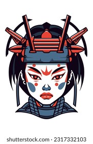 zombie samurai girl hand drawn logo design illustration