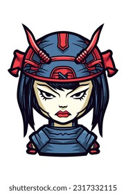 zombie samurai girl hand drawn logo design illustration