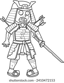 Zombie Samurai Isolated Coloring Page for Kids