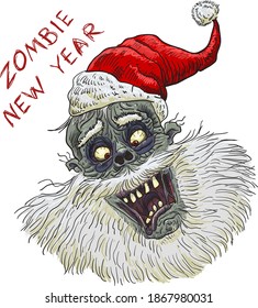 zombie Santa Claus is laughing and bulging his eyes