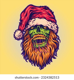 Zombie santa claus with rotten face on christmas nightmare illustrations vector illustrations for your work logo, merchandise t-shirt, stickers and label designs, poster, greeting cards advertising bu