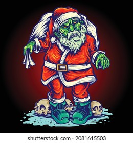 Zombie Santa Clous Merry Christmas Vector illustrations for your work Logo, mascot merchandise t-shirt, stickers and Label designs, poster, greeting cards advertising business company or brands.