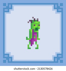 Zombie scary monster. Pixel art character. Vector illustration in 8 bit style