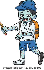 Zombie with a School Bag and Hat Cartoon Clipart