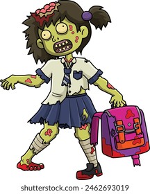 Zombie School Girl Cartoon Colored Clipart 