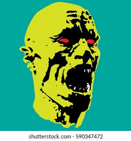 zombie screams head. horror image. vector illustration