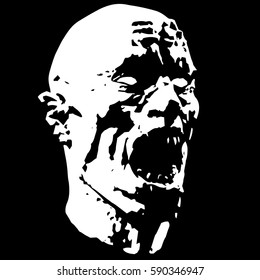 Zombie screams head. Scary monster face distortion. Roaring zombies. Vector illustration.