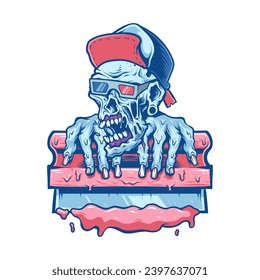 zombie screen printer illustration and tshirt design