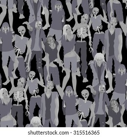 Zombie seamless pattern in gray colors. Halloween design