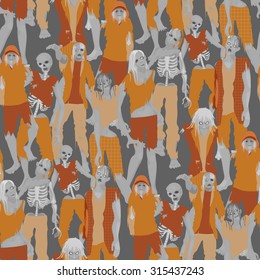 Zombie seamless pattern in gray and orange colors. Halloween design