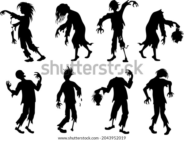 Zombie Set Silhouettes Walking Dead Scary Stock Vector (Royalty Free ...