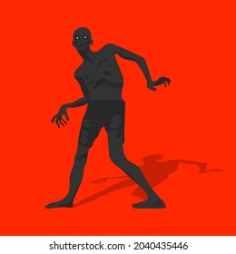 Zombie with shadow isolated on background for Halloween decorations flat illustration vector.