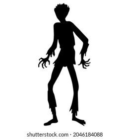 zombie silhouette. Black zombie silhouette isolated on white background, Halloween decor