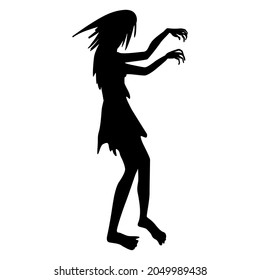zombie silhouette. Black zombie silhouette isolated on white background, Halloween decor