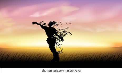 zombie silhouette at sunset