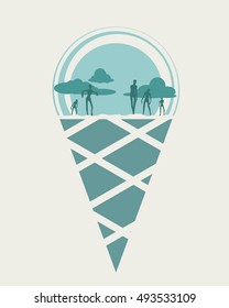 Zombie silhouettes on sunset. Halloween theme background. Unusual icecream