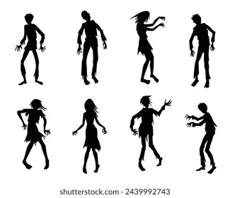 Zombie silhouettes set. Zombies isolated on white background