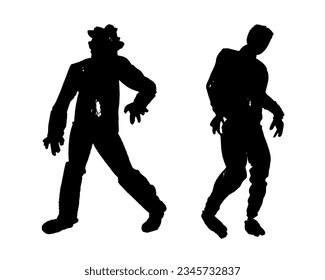 Silhouettes zombies.Variedad de muertos caminando, monstruos nocturnos, brotes agresivos de descomposición de seres humanos. La gente resucitó después de la muerte y se levantó de las tumbas, habiendo perdido la mente pero con hambre salvaje. Aislado