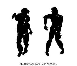 Silhouettes zombies.Variedad de muertos caminando, monstruos nocturnos, brotes agresivos de descomposición de seres humanos. La gente resucitó después de la muerte y se levantó de las tumbas, habiendo perdido la mente pero con hambre salvaje. Aislado