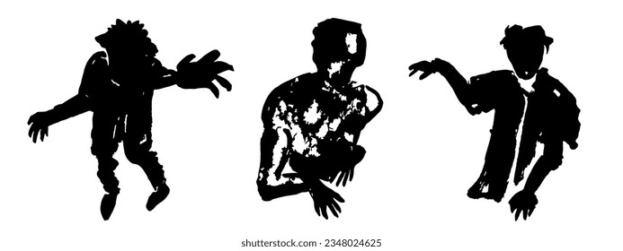 Silhouettes zombies.Variedad de muertos caminando, monstruos nocturnos, brotes agresivos de descomposición de seres humanos. La gente resucitó después de la muerte y se levantó de las tumbas, habiendo perdido la mente pero con hambre salvaje. Aislado