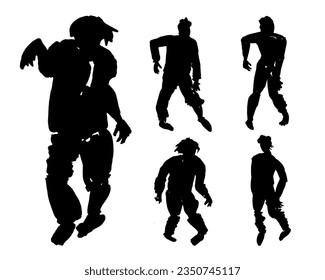 Silhouettes zombies.Variedad de muertos caminando, monstruos nocturnos, brotes agresivos de descomposición de seres humanos. La gente resucitó después de la muerte y se levantó de las tumbas, habiendo perdido la mente pero con hambre salvaje. Aislado