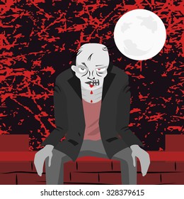 zombie sitting on the wall at scaring night - funny cartoon
