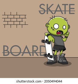 zombie skateboard vector illustration. skateboard