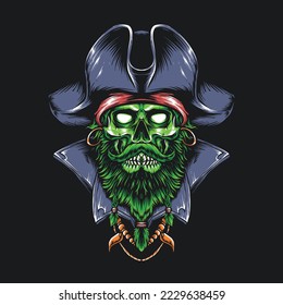 zombie skull captain pirate illustration