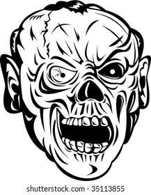 Zombie skull face isolated on white background