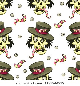Zombie skull halloween seamless vector pattern