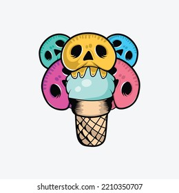 Zombie skull ice cream vector art illustration