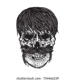 Zombie skull illustration isolated on white background. Design element for poster, emblem, t shirt. Vector illustration
