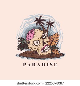 Zombie Skull Paradise Vector Illustration