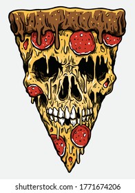 Zombie Skull Pizza Slice. Vector Illustration for T-shirts.