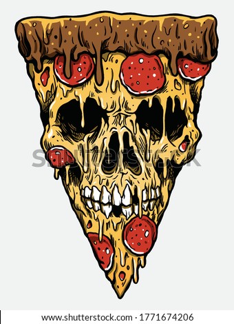 Zombie Skull Pizza Slice. Vector Illustration for T-shirts.